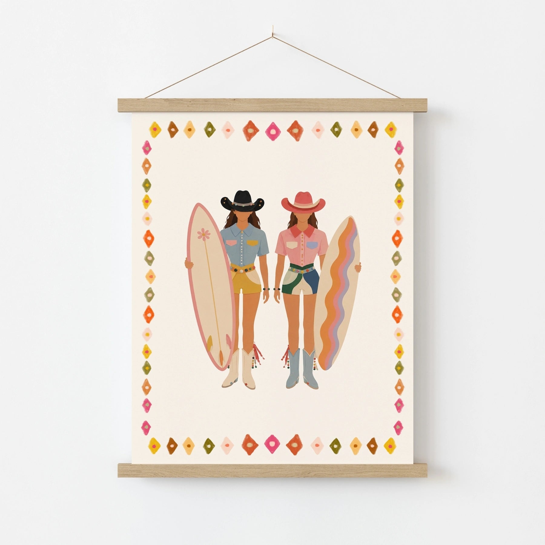 Affiche de surfeuse estivale