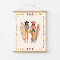 Affiche de surfeuse estivale