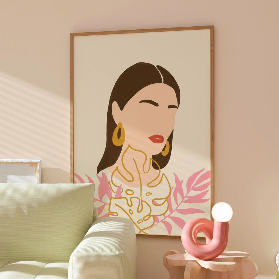 Golden Muse Boho Wall Art – Feminine Botanical Portrait