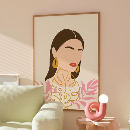 Golden Muse Boho Wall Art – Feminine Botanical Portrait