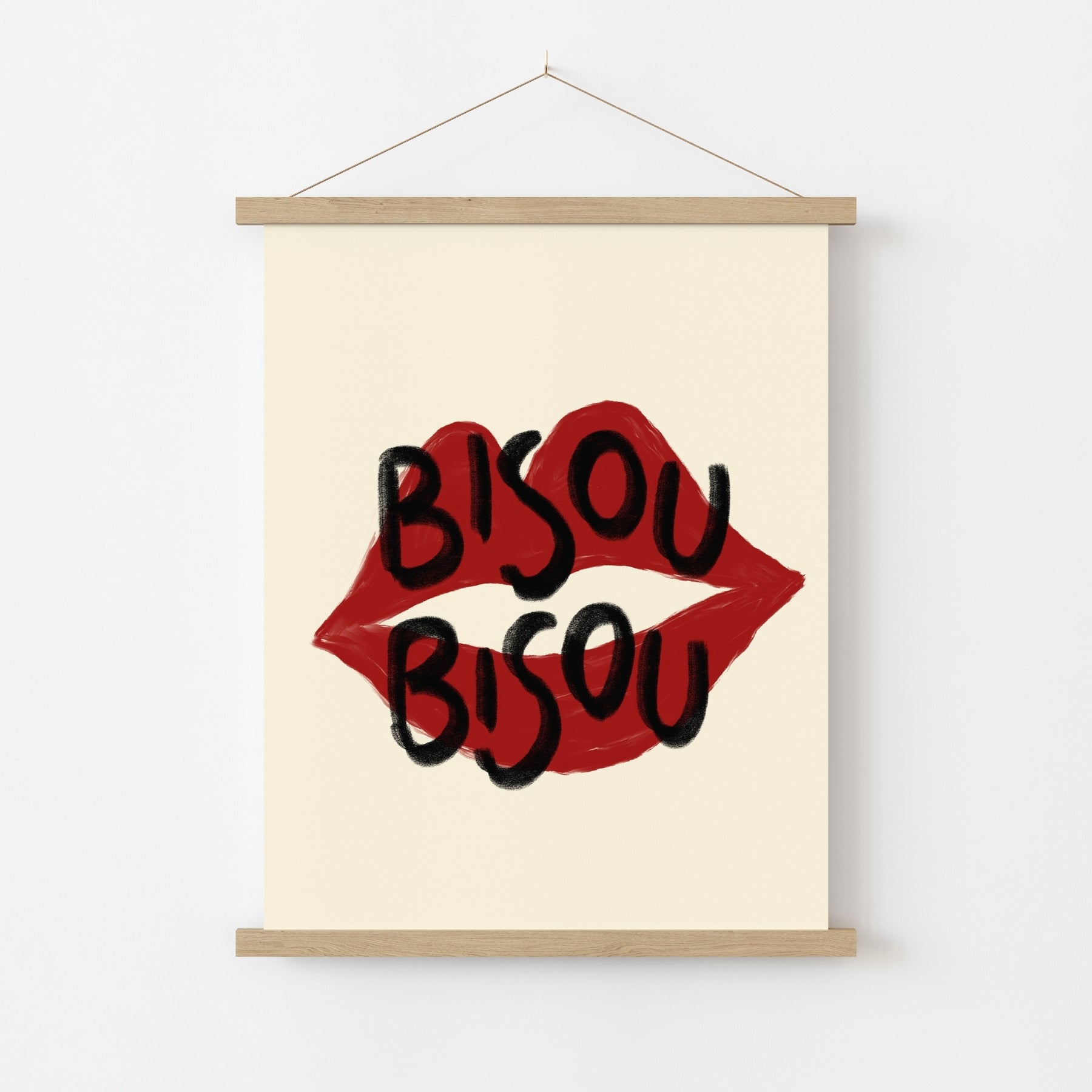 Bisou Bisou Wall Art – Red Lips Print