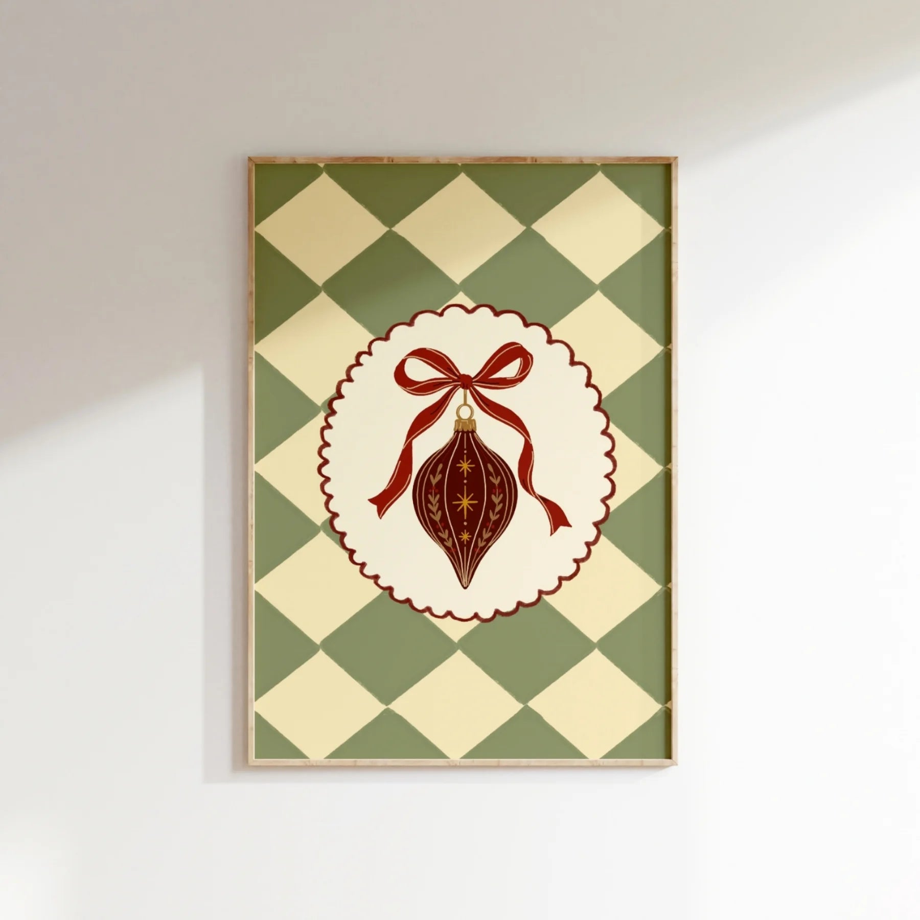 Vintage Christmas Ornament with Red Bow – Poster di Natale