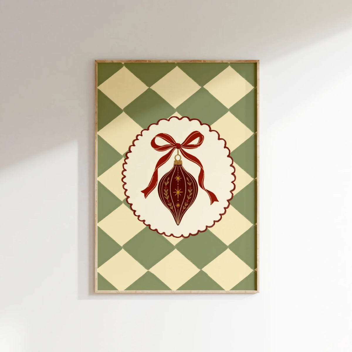 Vintage Christmas Ornament with Red Bow – Póster de Navidad