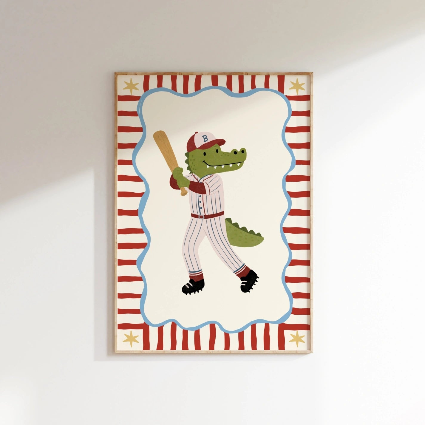Baseball Crocodile Nursery Print, Kids Sports Wall Art