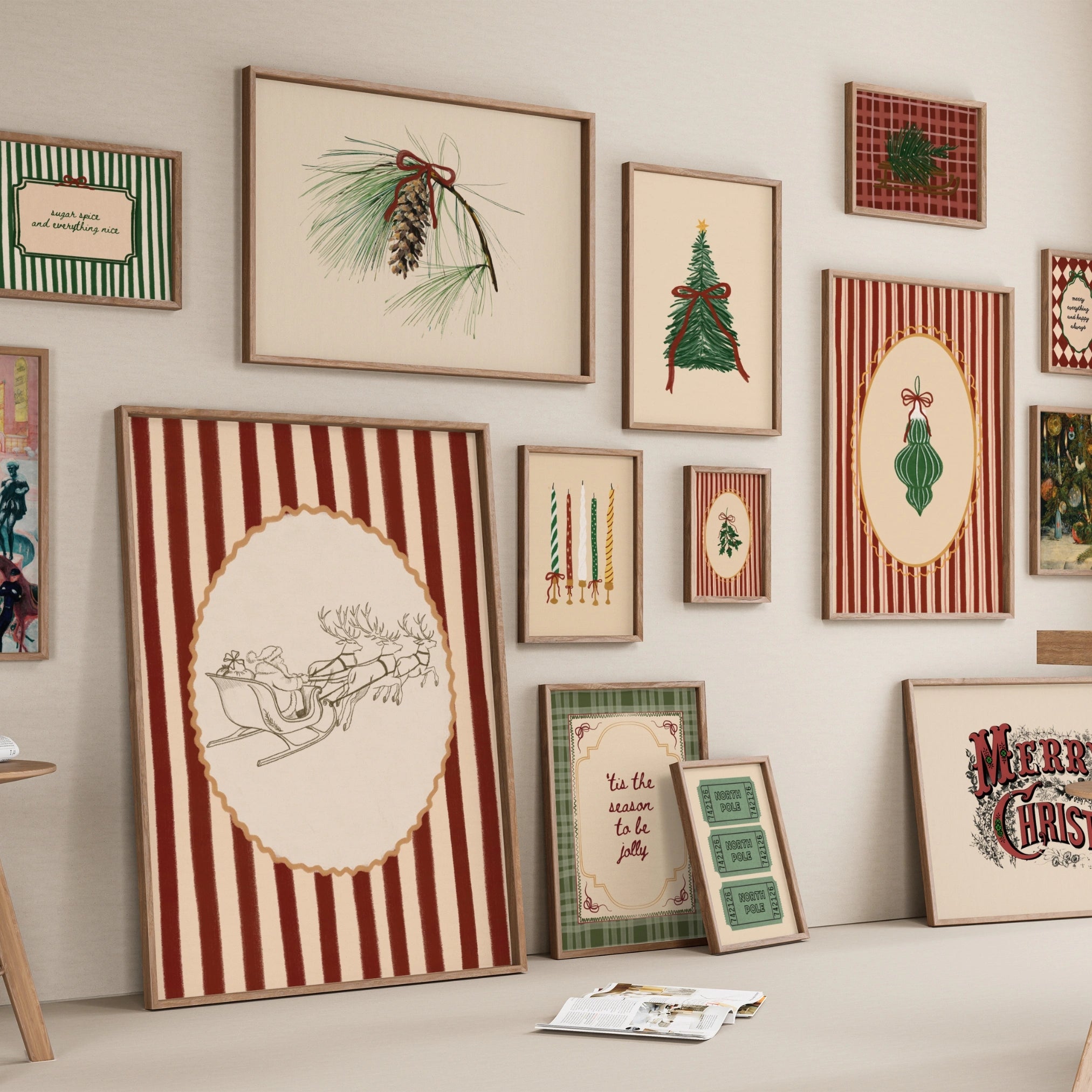 Set di 16 stampe vintage disegnate a mano per le vacanze