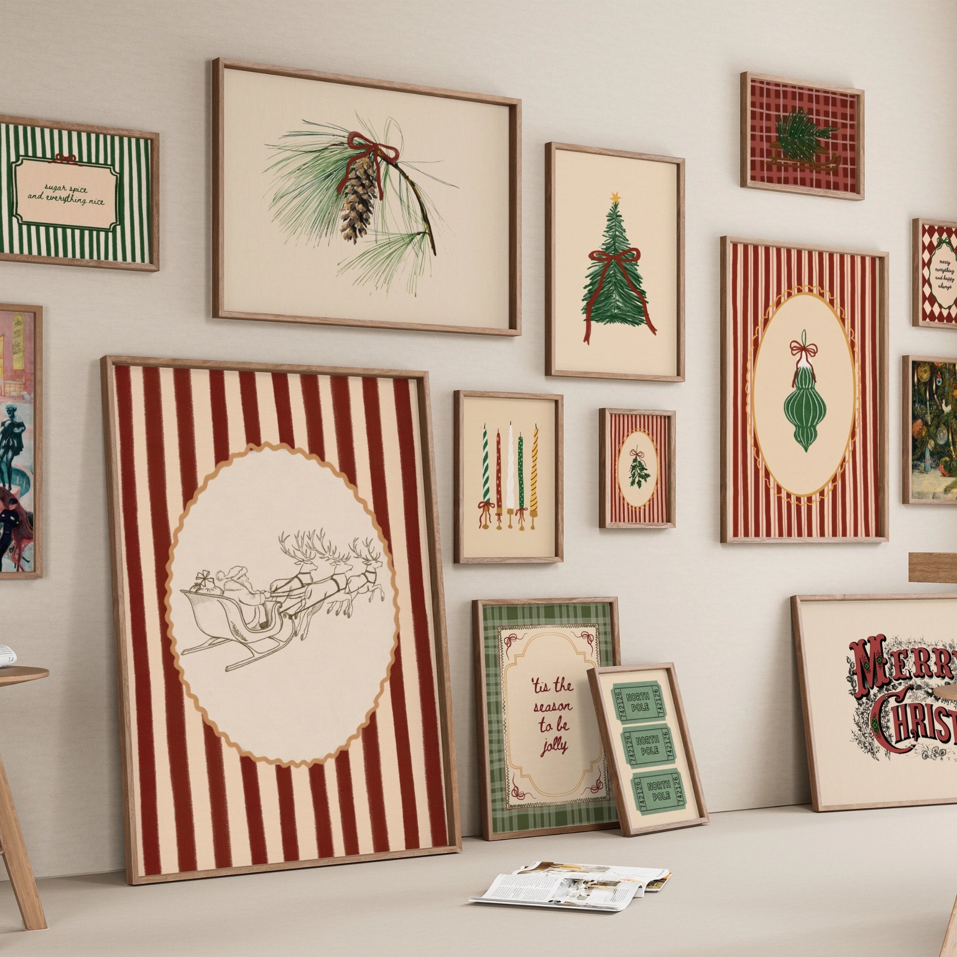 Set di 16 stampe vintage disegnate a mano per le vacanze