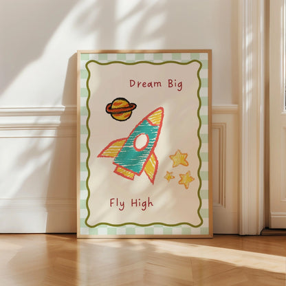 Rocket Nursery Print - Dream Big Fly High Wall Art
