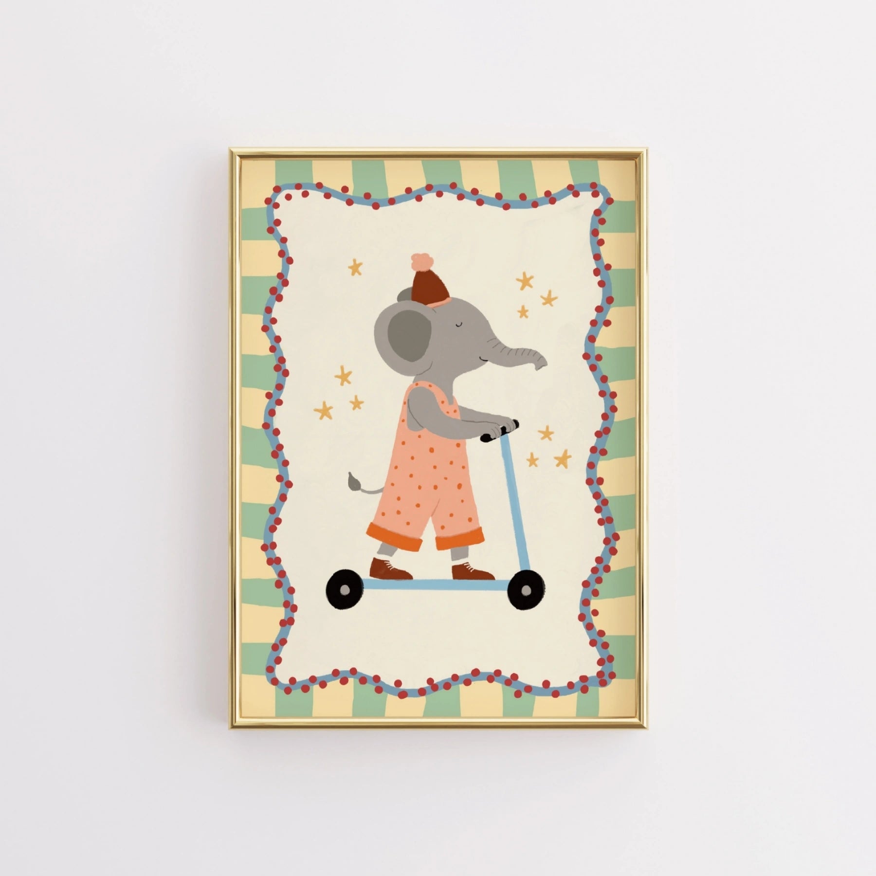 Stampa da parete per cameretta con elefante sullo scooter