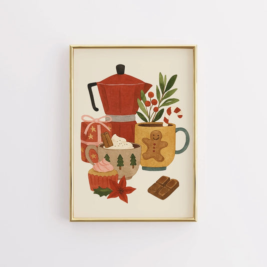 Christmas Coffee Bar Wall Art – Hand-Drawn Holiday Kitchen Print