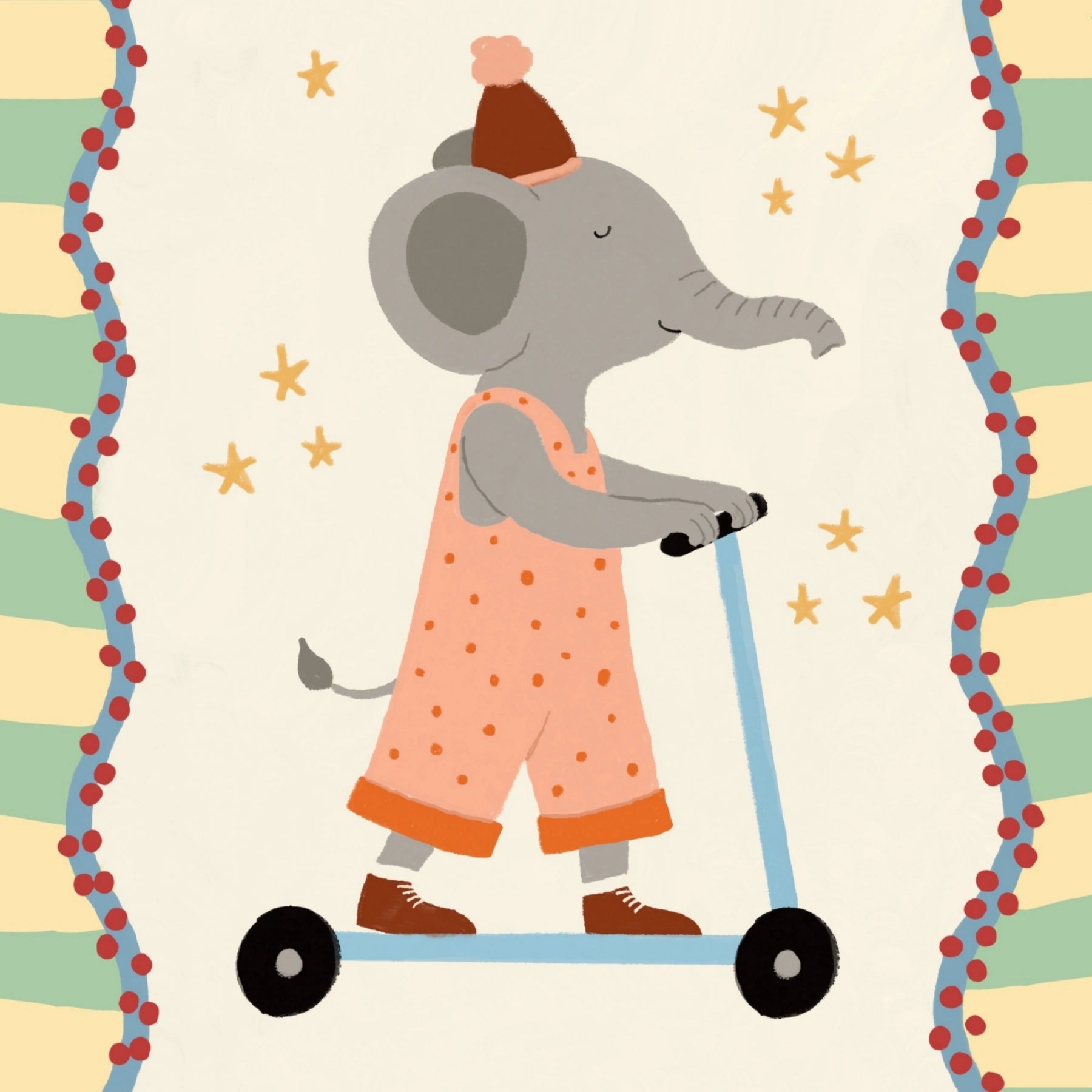 Elephant Scooter Nursery Wall Art, Colorful Kids Decor