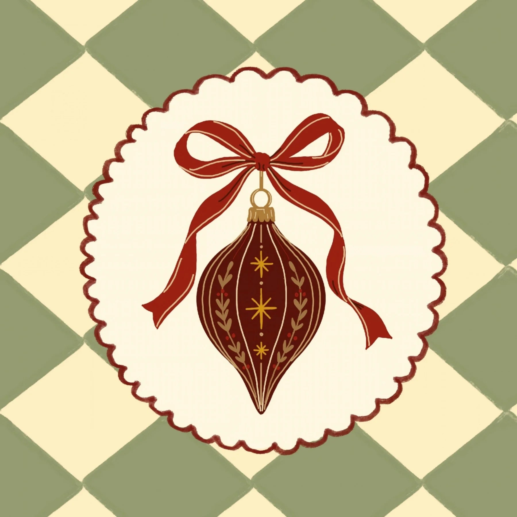 Vintage Christmas Ornament with Red Bow – Poster di Natale