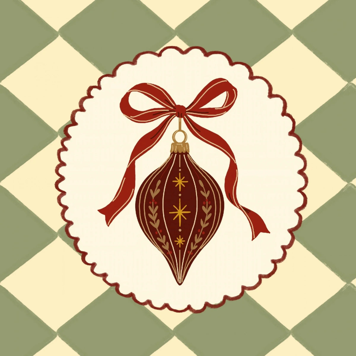 Vintage Christmas Ornament with Red Bow – Póster de Navidad