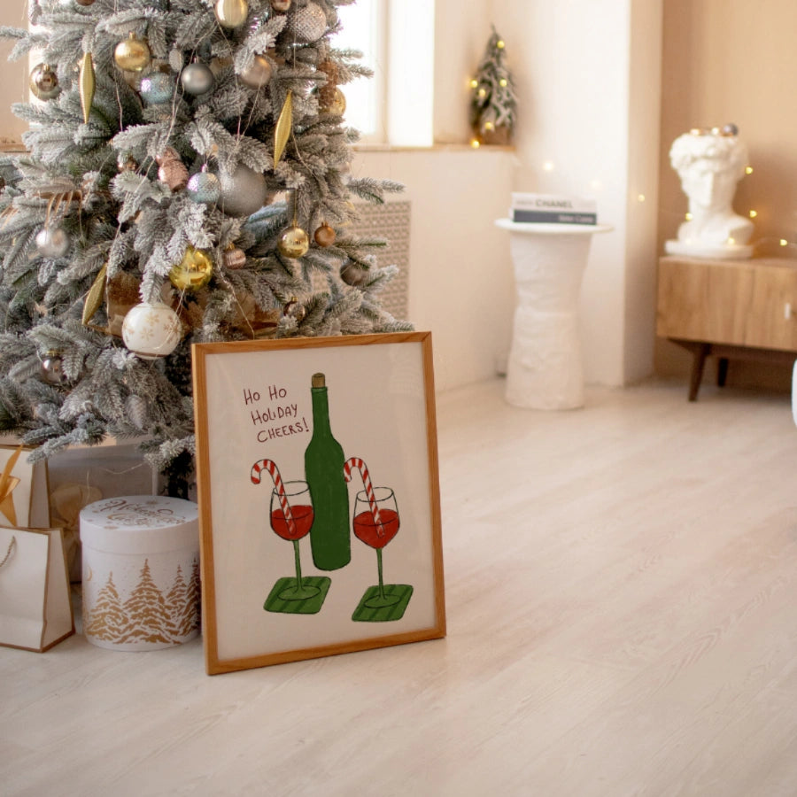 Holiday Cheers Wall Art - Festive Christmas Wine Print
