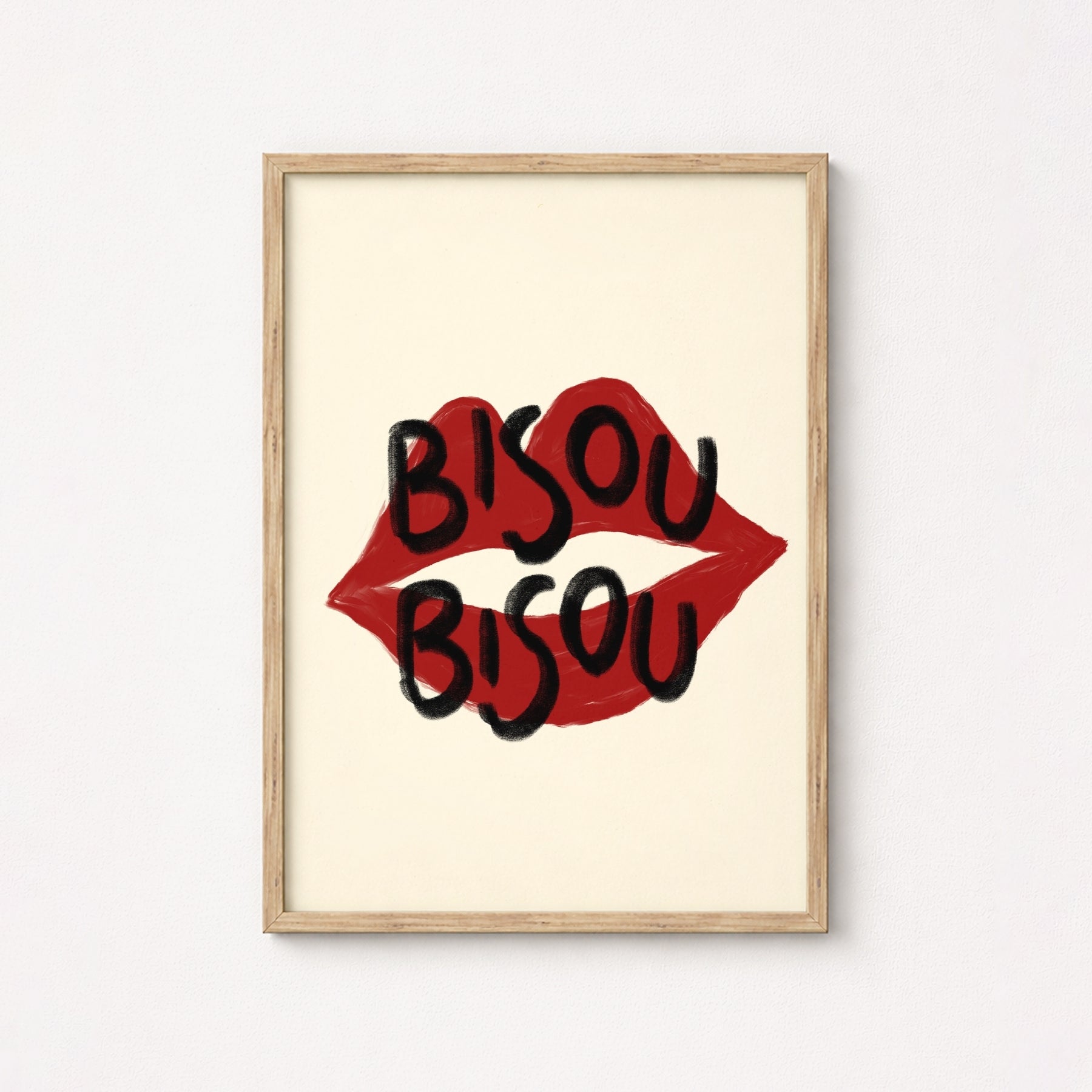 Bisou Bisou Wall Art – Red Lips Print