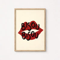 Bisou Bisou Wall Art – Red Lips Print
