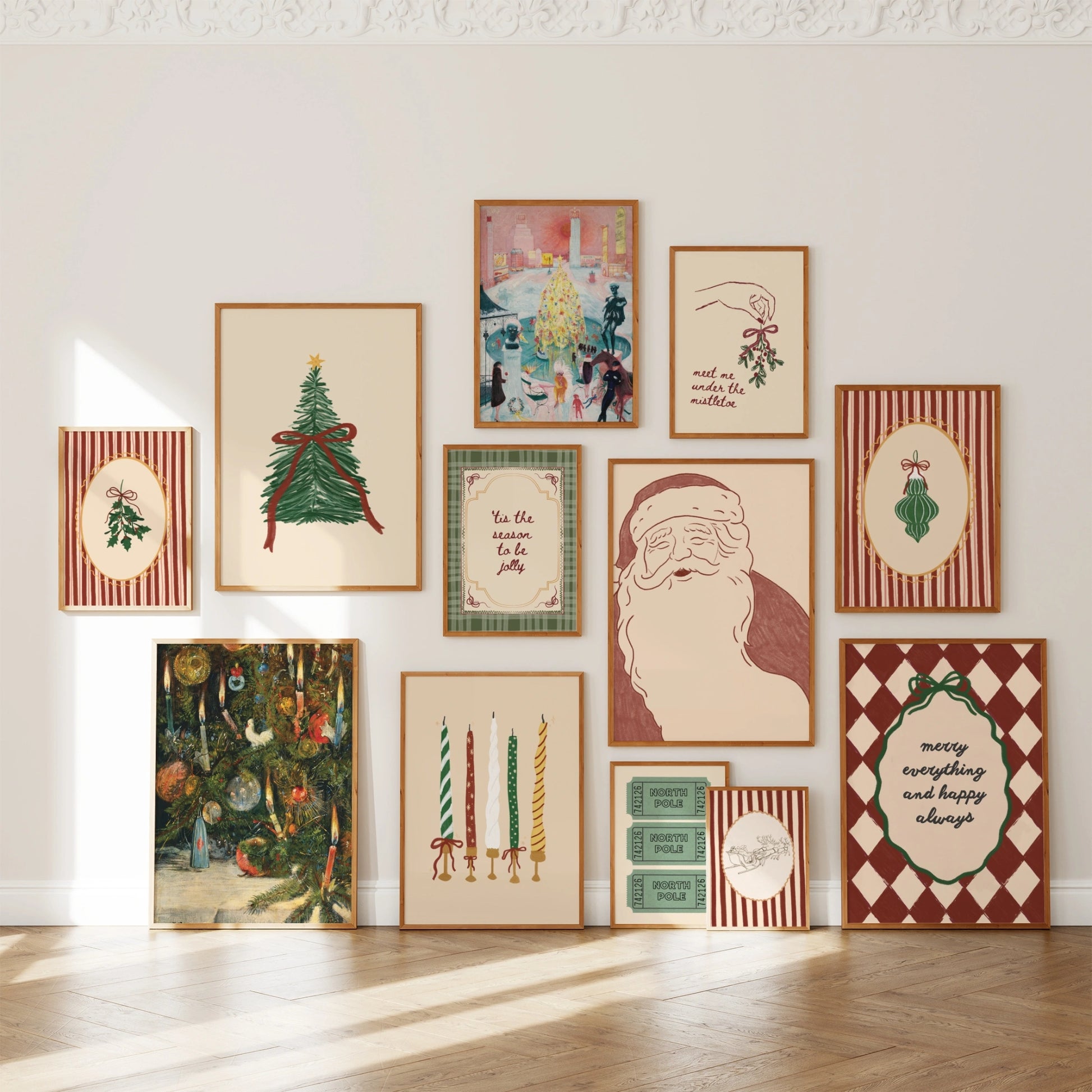 Set di 16 stampe vintage disegnate a mano per le vacanze