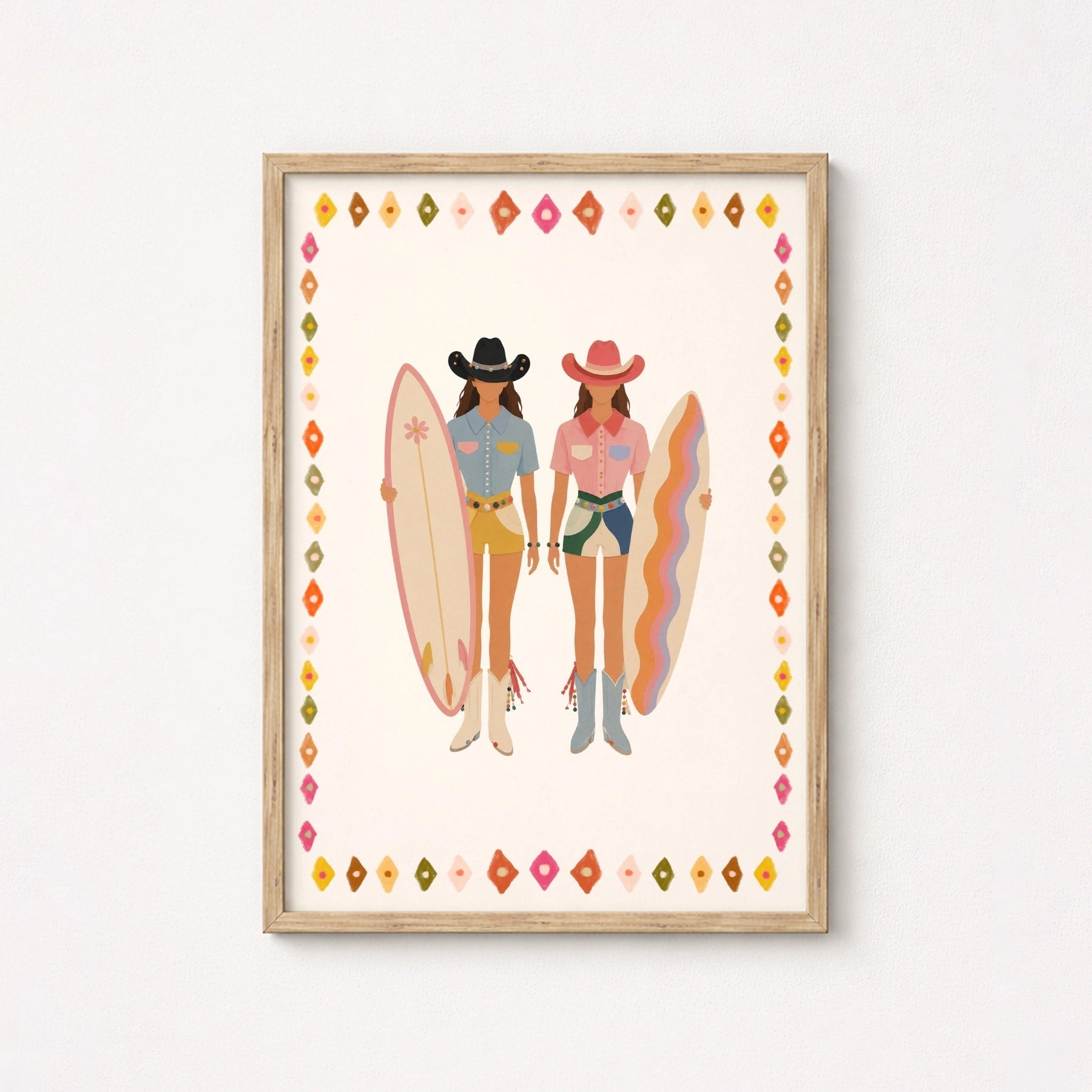Affiche de surfeuse estivale