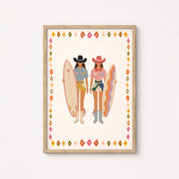 Affiche de surfeuse estivale
