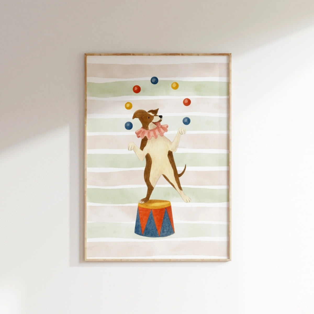 Circus Dog Nursery Print - Cute Juggler Wall Art for Kids, Circus Nursery Decor