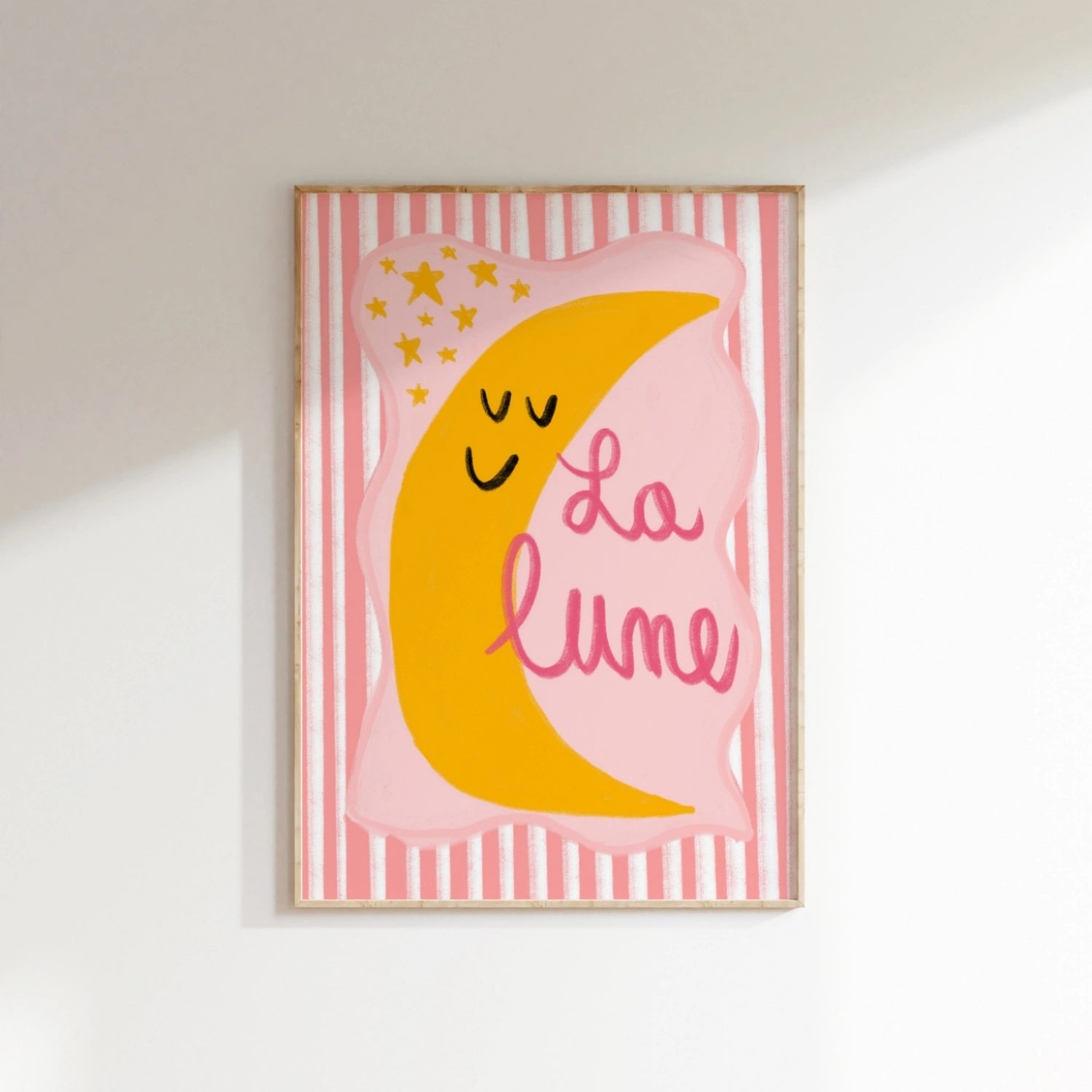 La Lune French Moon Wall Art - Pink Nursery Print, Girls Room Decor