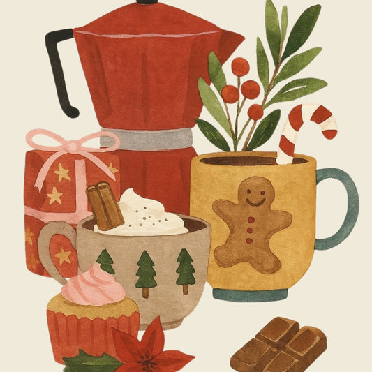 Christmas Coffee Bar Wall Art – Hand-Drawn Holiday Kitchen Print