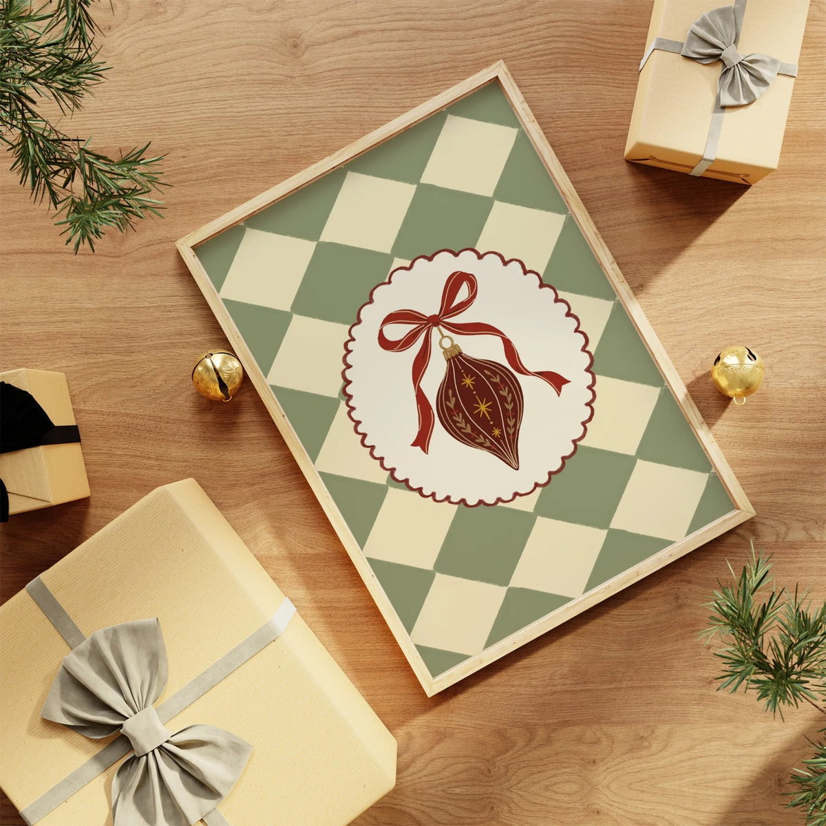 Vintage Christmas Ornament with Red Bow – Póster de Navidad
