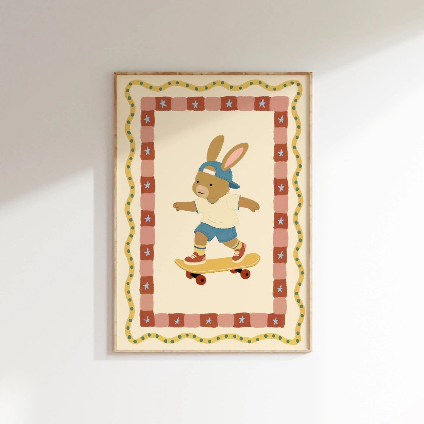 Skateboard Bunny Nursery Wall Art, Kids Sports Wall Art