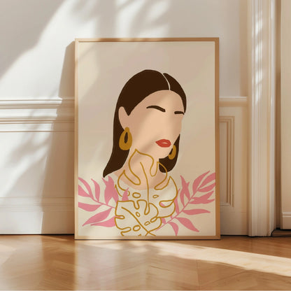 Golden Muse Boho Wall Art – Feminine Botanical Portrait