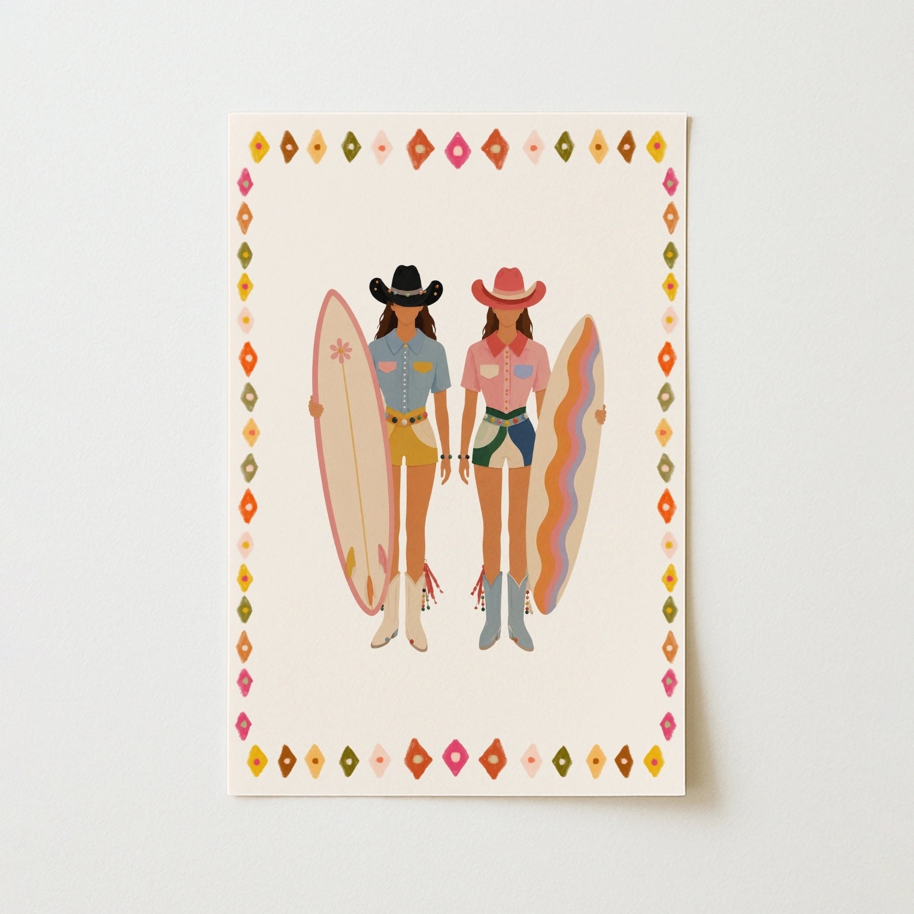 Affiche de surfeuse estivale