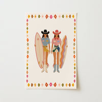 Affiche de surfeuse estivale