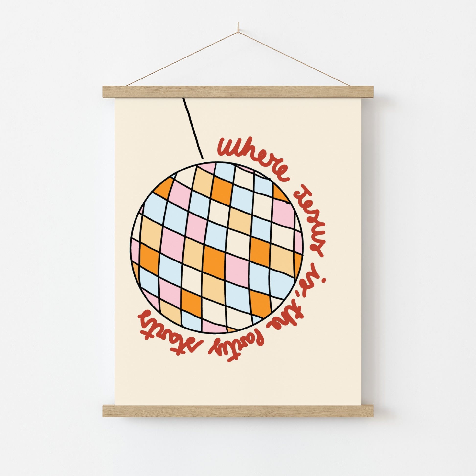 Jesus Party Starts Christian Wall Art – Fun Disco Ball Faith Print