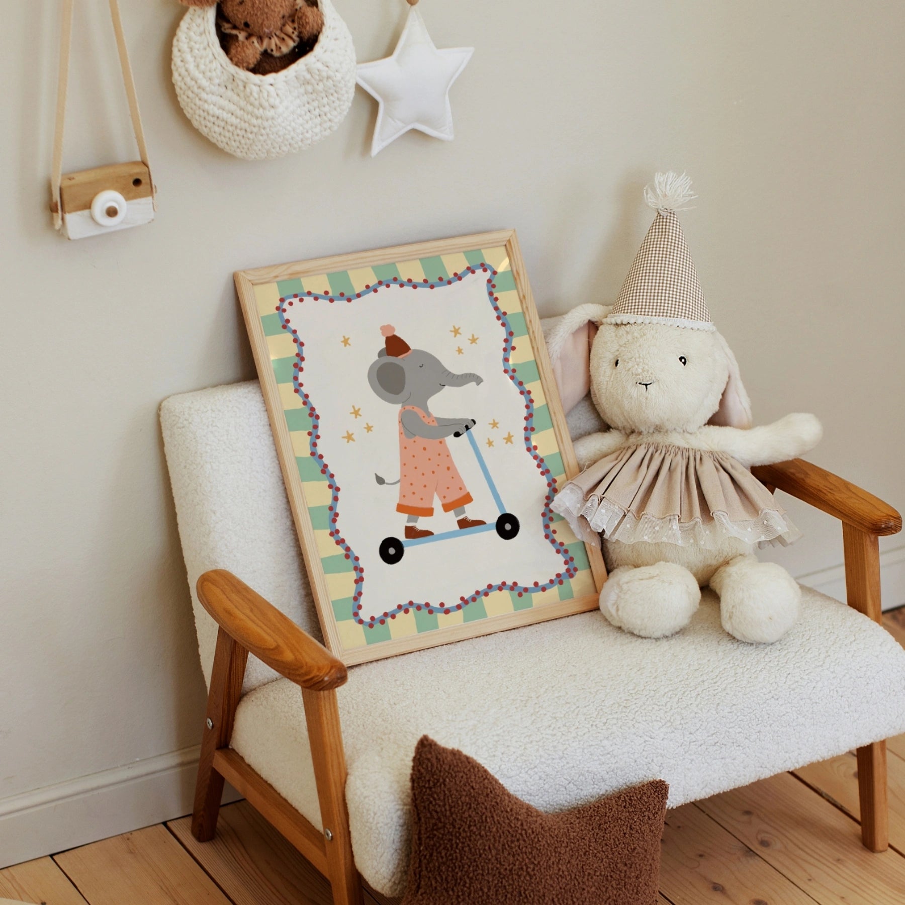 Elephant Scooter Nursery Wall Art, Colorful Kids Decor
