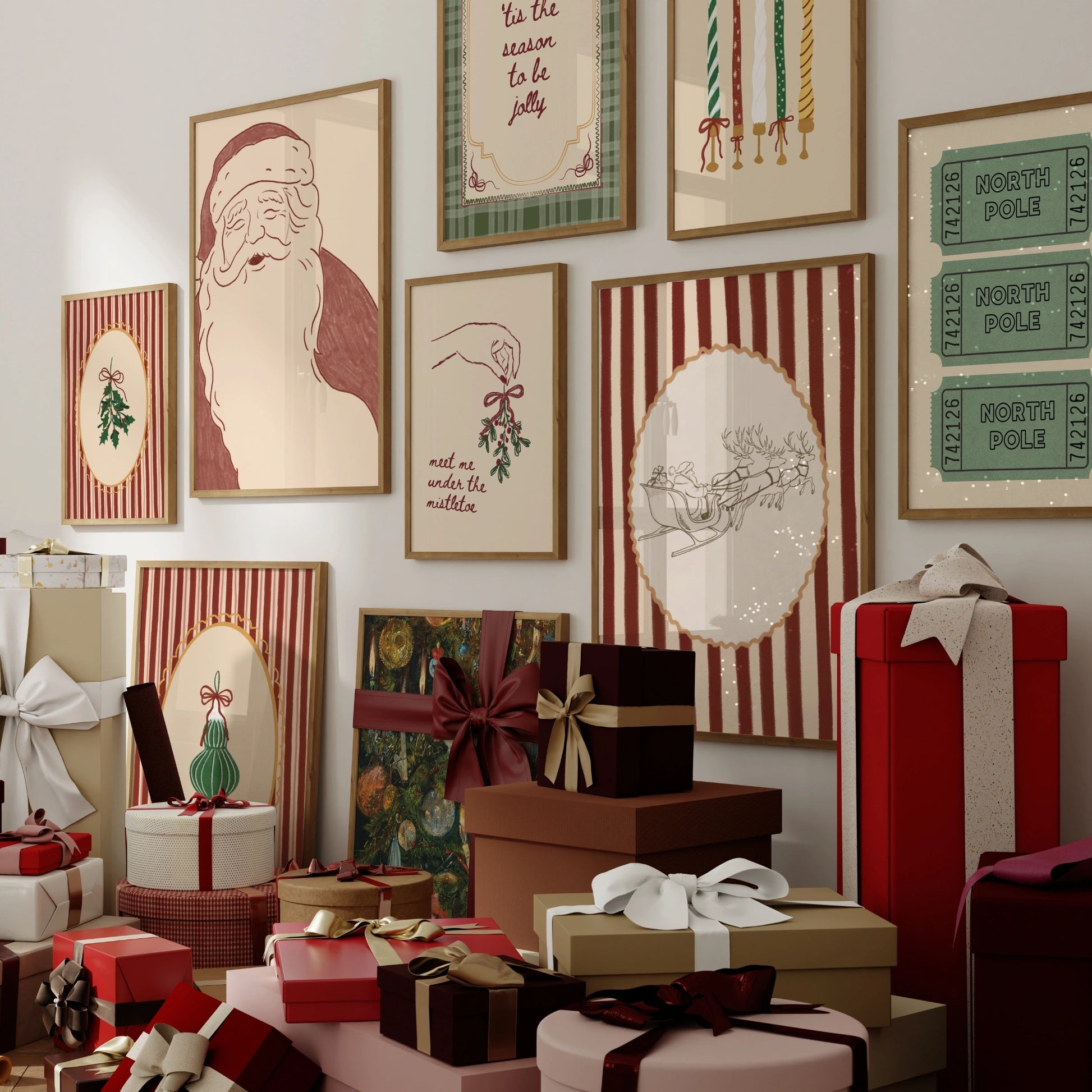 Set di 16 stampe vintage disegnate a mano per le vacanze