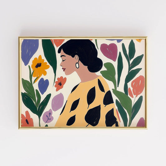 Colorful Boho Woman Wall Art – Floral Female Portrait Print