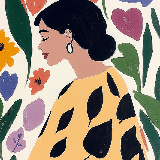 Colorful Boho Woman Wall Art – Floral Female Portrait Print