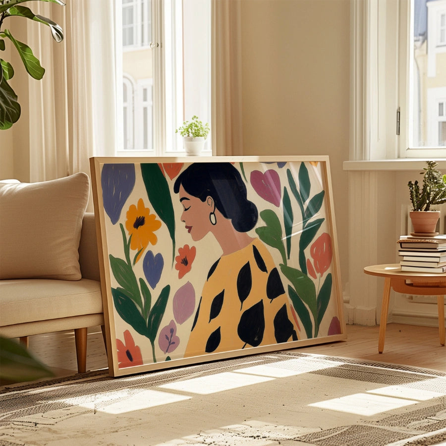 Colorful Boho Woman Wall Art – Floral Female Portrait Print