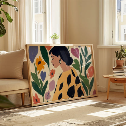 Colorful Boho Woman Wall Art – Floral Female Portrait Print