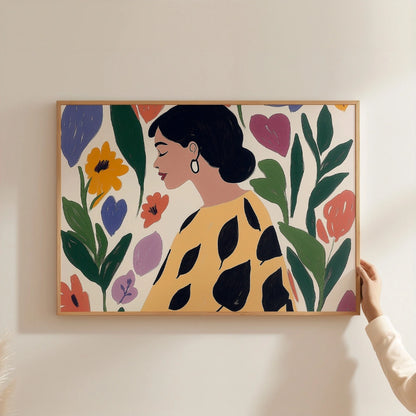 Colorful Boho Woman Wall Art – Floral Female Portrait Print