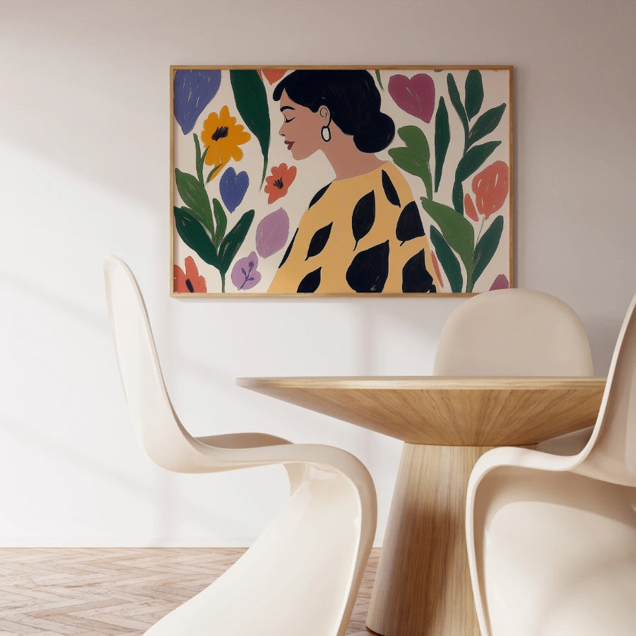 Colorful Boho Woman Wall Art – Floral Female Portrait Print