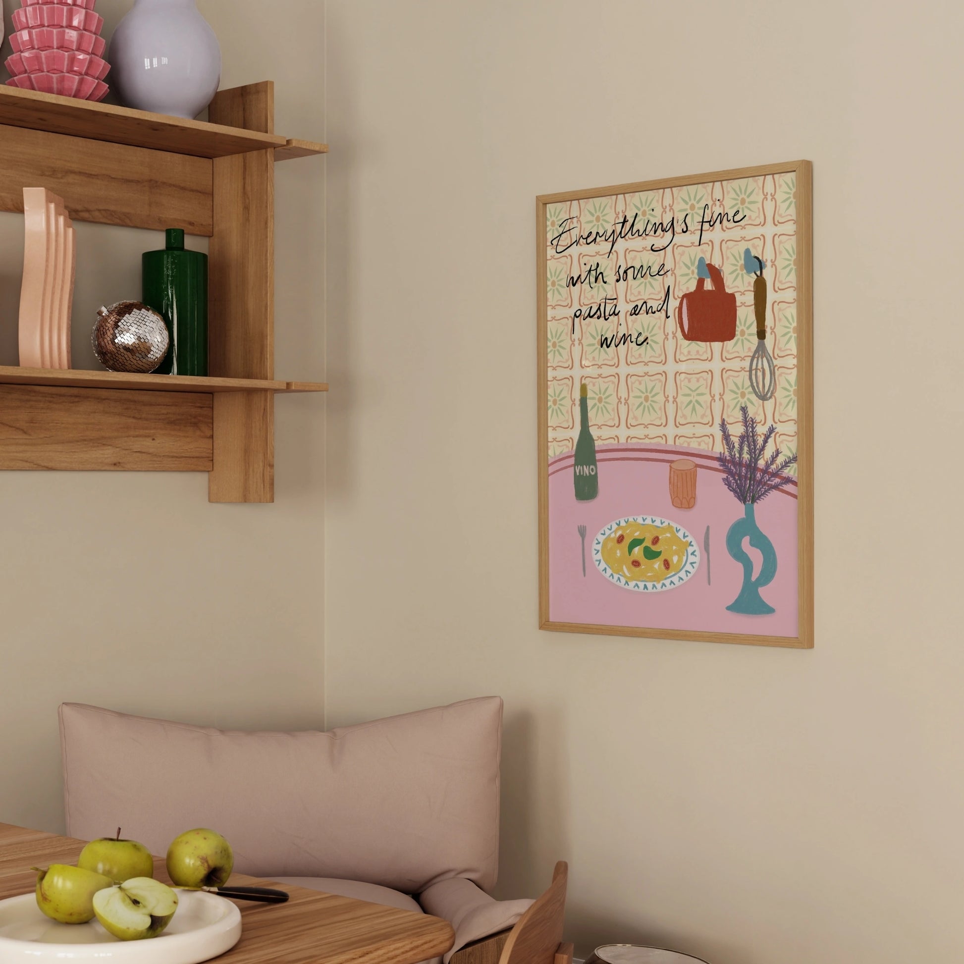 Decorazione murale per la tavola da pranzo italiana – Stampa di pasta, vino e cucina