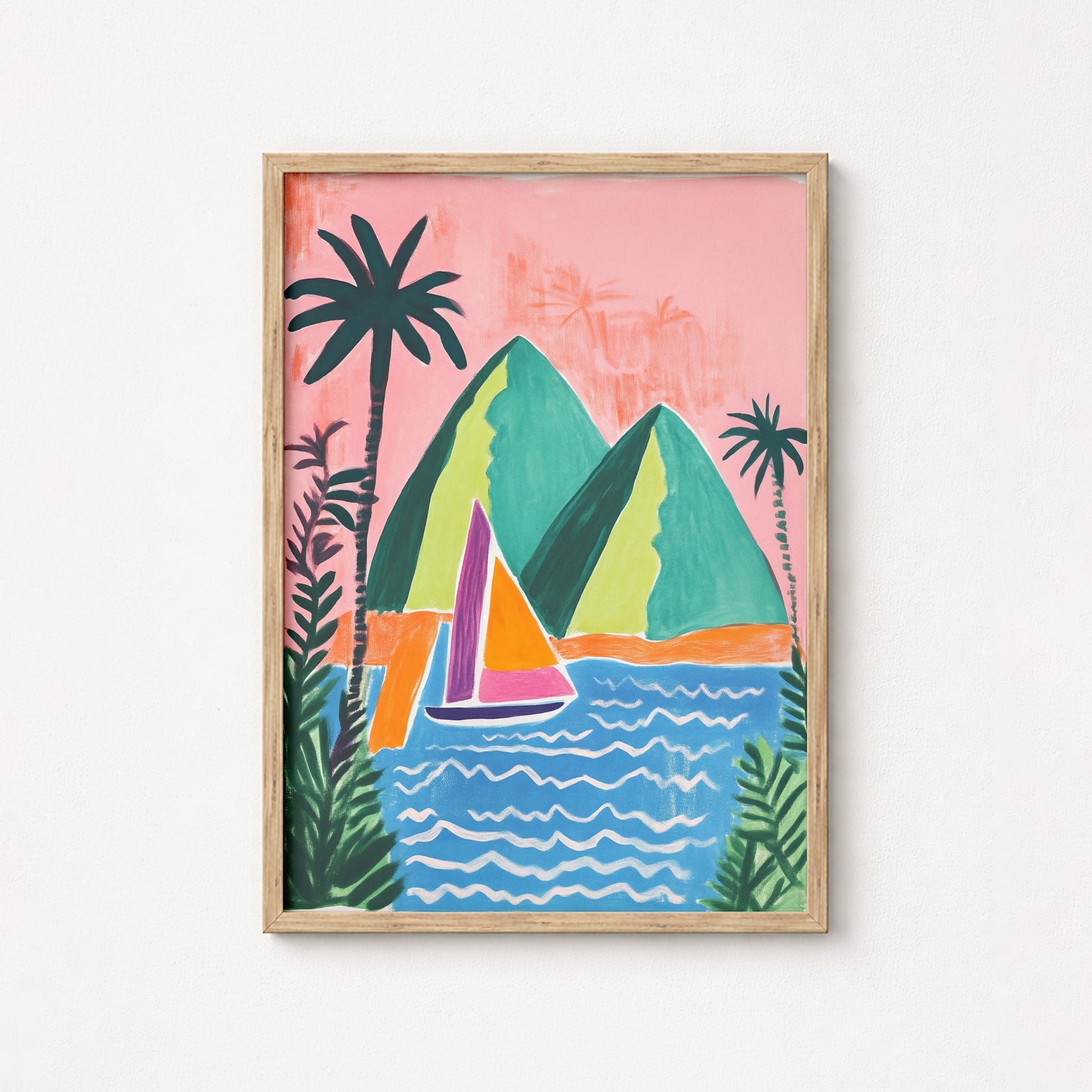 Tropical Sailing Wall Art – Colorful Mountain Print