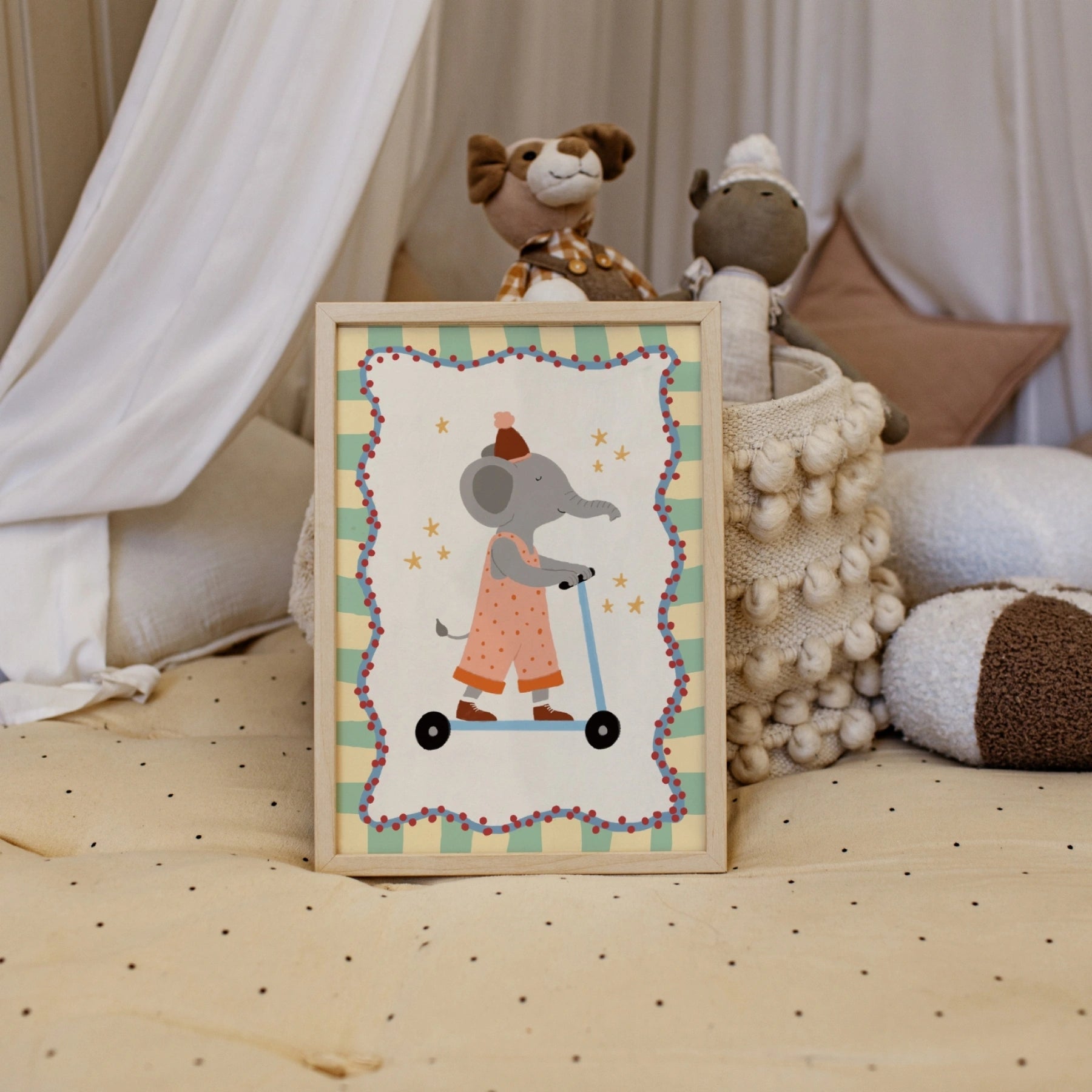 Elephant Scooter Nursery Wall Art, Colorful Kids Decor