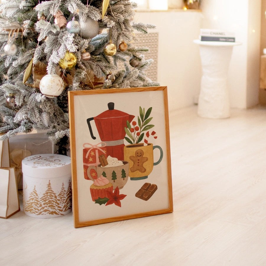 Décoration murale de Noël pour bar à café – Impression de cuisine de vacances dessinée à la main