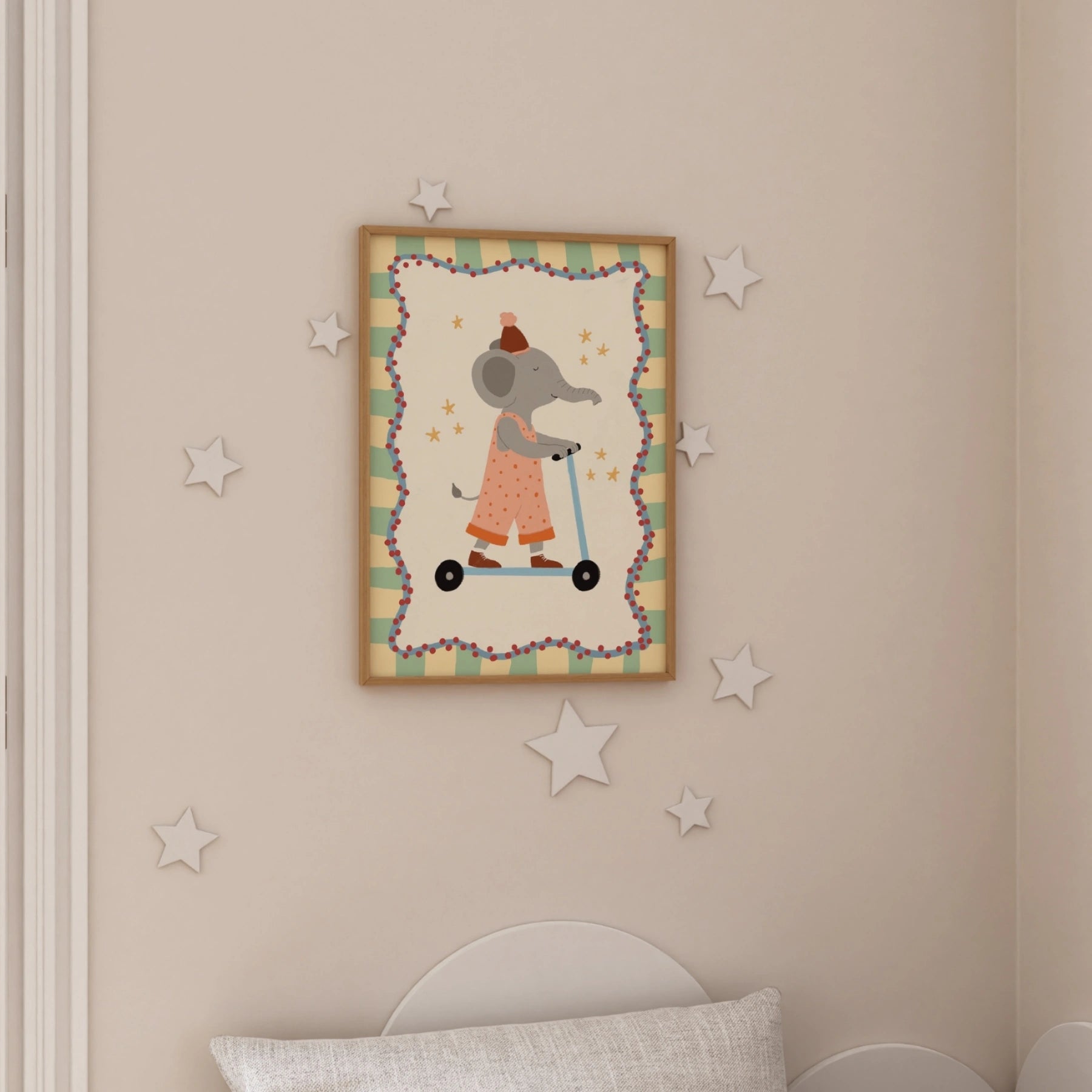 Elephant Scooter Nursery Wall Art, Colorful Kids Decor