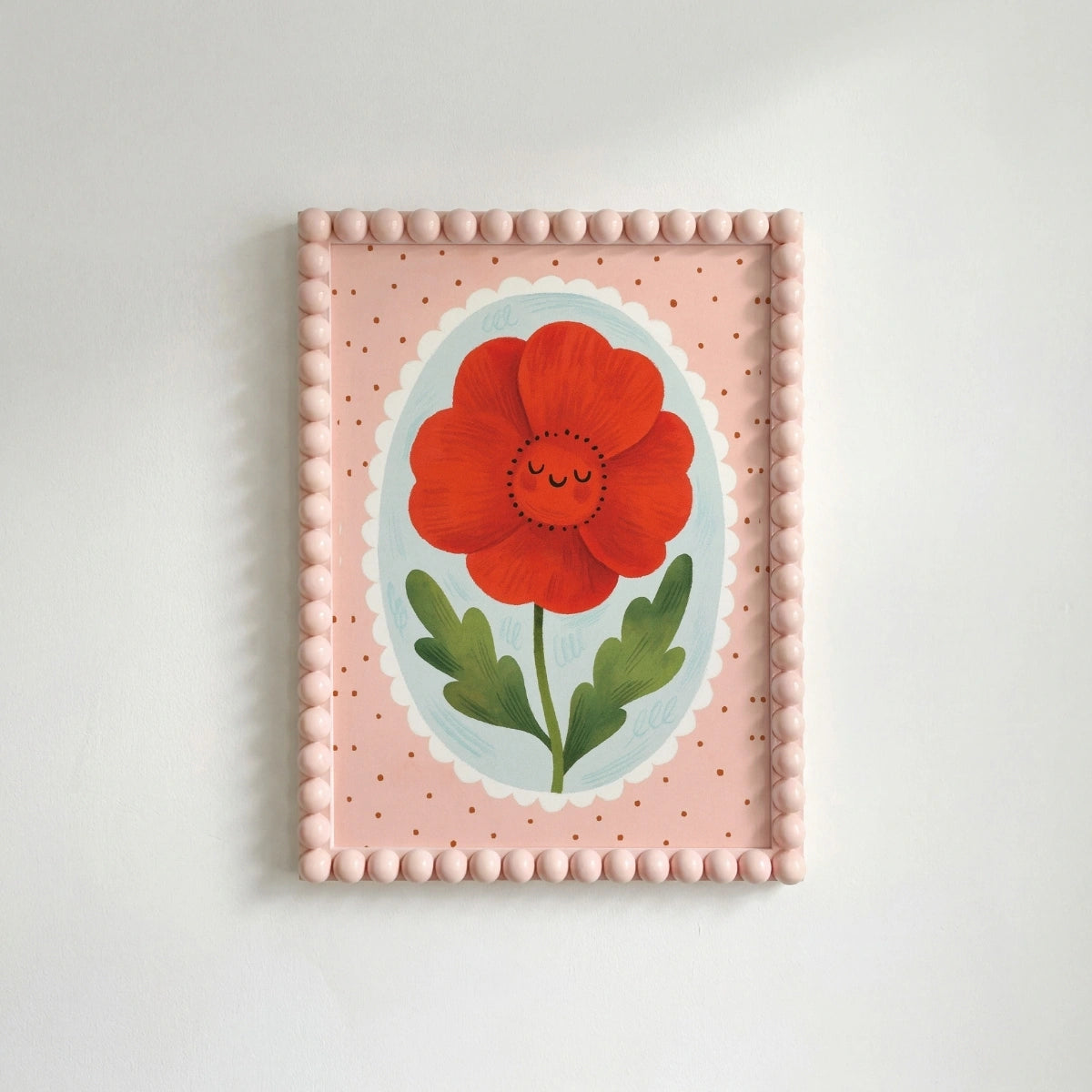 Smiling Red Flower Nursery Print - Cute Botanical Wall Art, Colorful Kids Decor