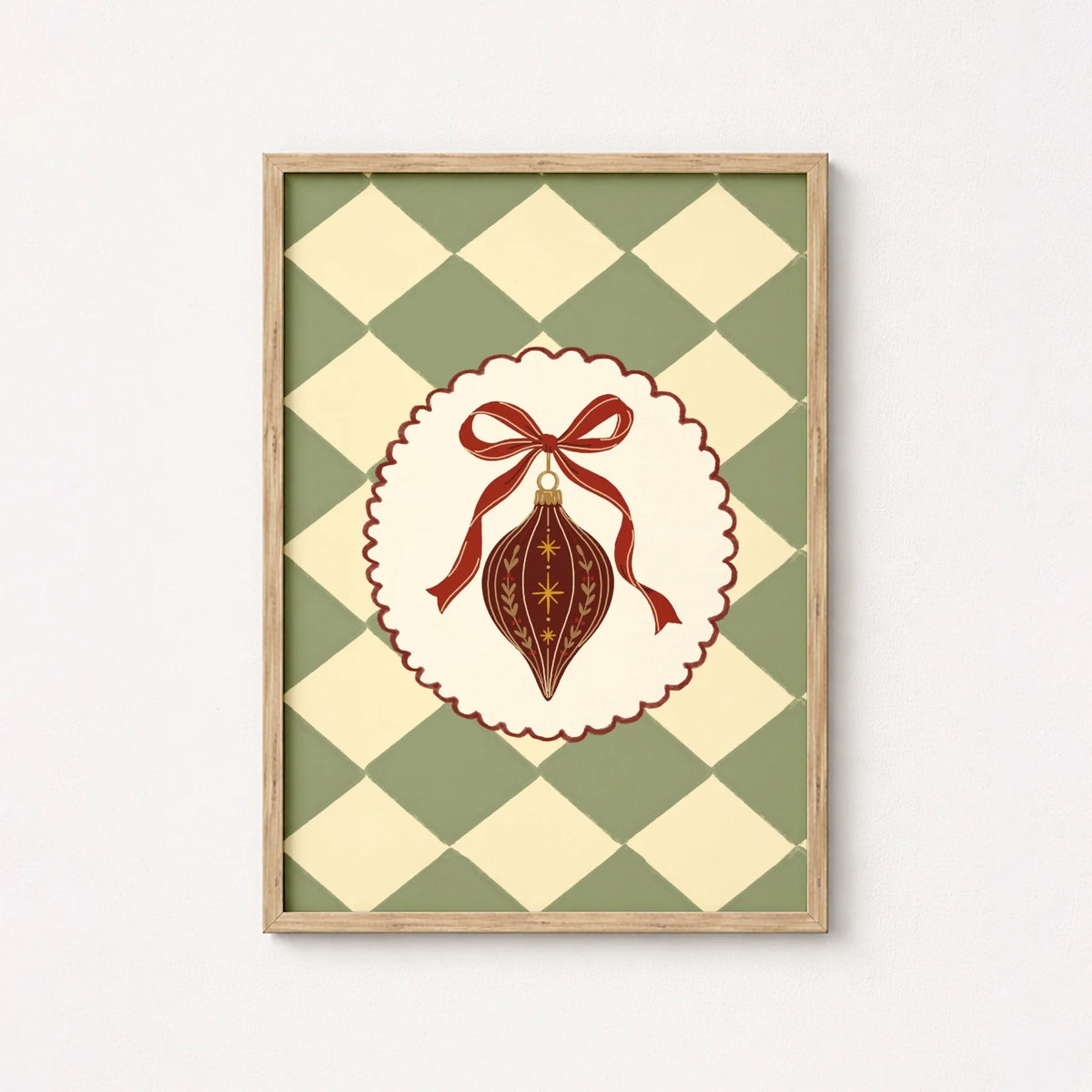 Vintage Christmas Ornament with Red Bow – Póster de Navidad