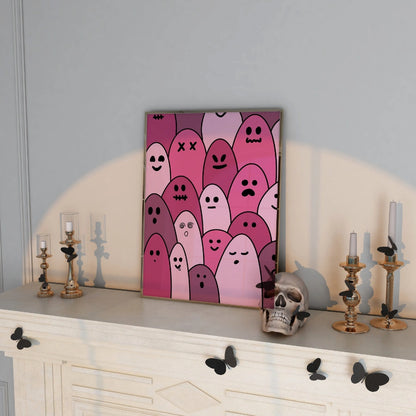 Kawaii Ghost Wall Art – Pink Halloween Print