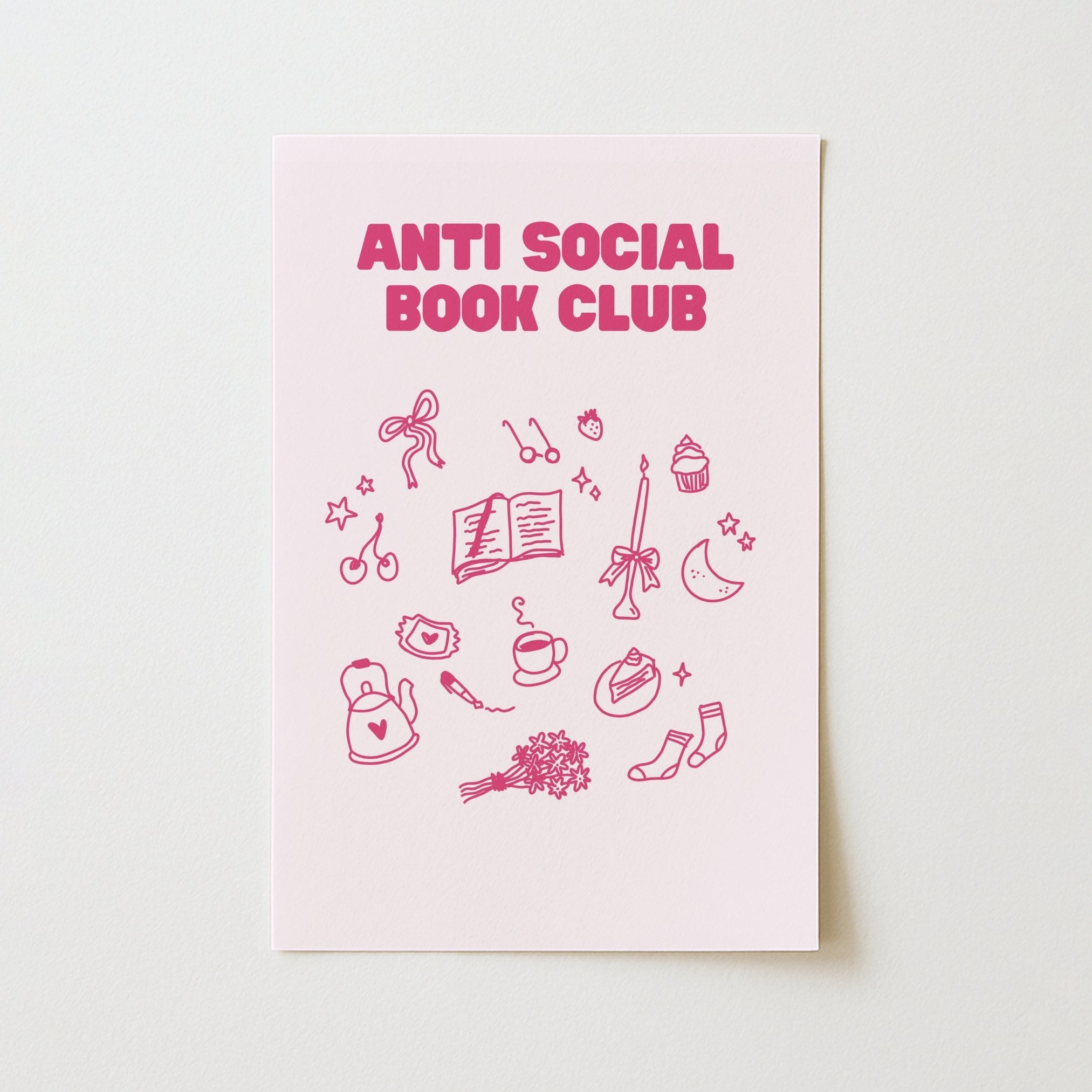 Anti Social Book Club  – Pink Bookish Print