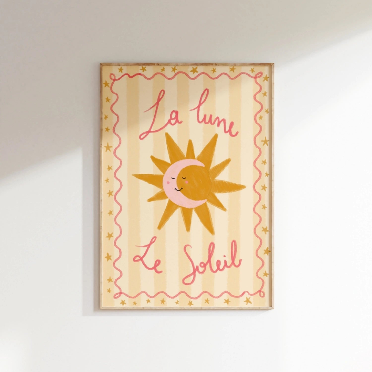 La Lune La Soleil Wall Art – French Sun and Moon Poster, Girls Room Decor