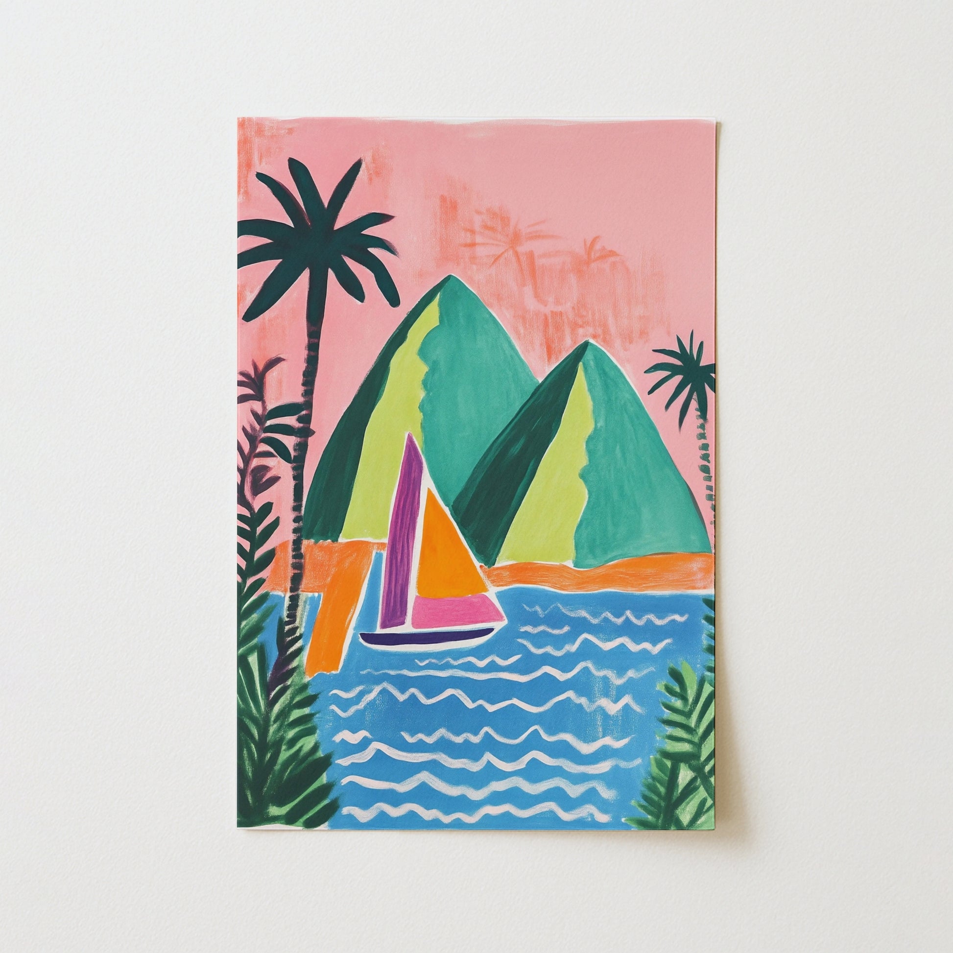Tropical Sailing Wall Art – Colorful Mountain Print